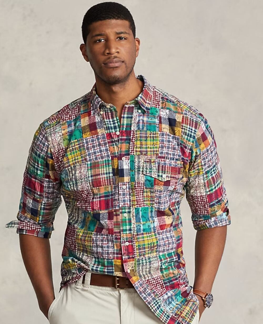 Polo Ralph Lauren Classic Fit Patchwork Madras Long Sleeve Button Down Shirt XL